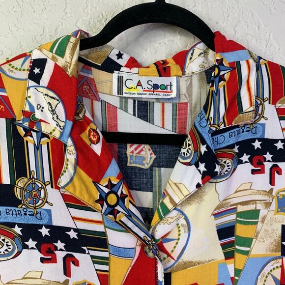 C.A. SPORT Romper M/L‎ Vintage Nautical Sail Boat Sailing Button Front Pockets - Picture 3 of 12